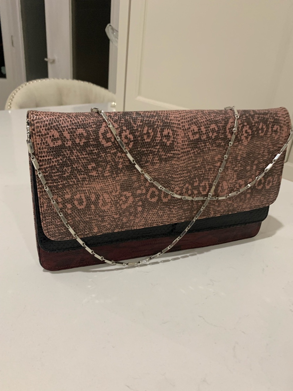 Dries Van Noten three-tone snake & lizard-embossed leather envelope clutch bag